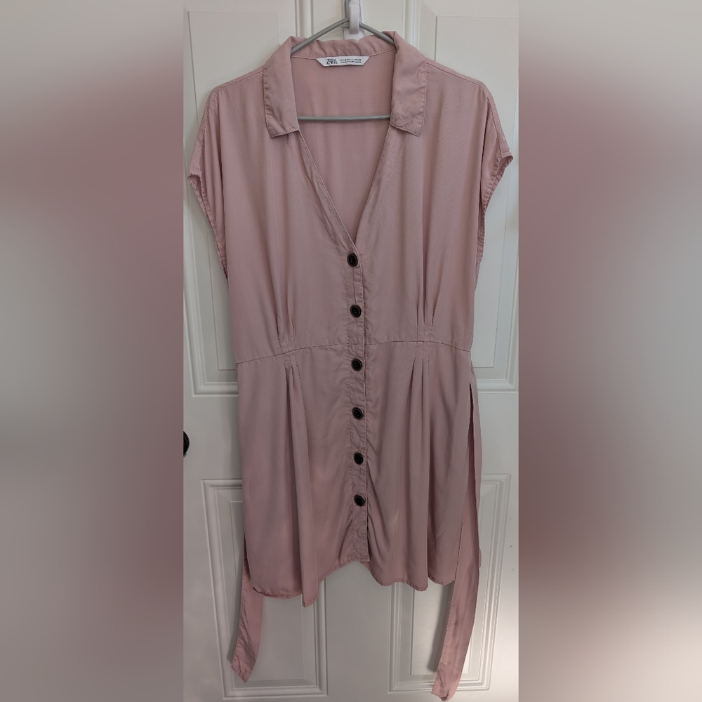 Zara Blush Pink Button  Front Dress XL 100% Lyocell